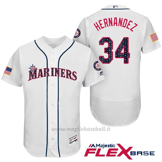 Maglia Baseball Uomo Seattle Mariners 2017 Estrellas y Rayas Felix Hernandez Bianco Flex Base